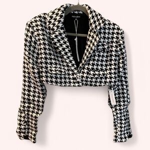 NWT For Love & Lemons Tweed Houndstooth Cropped Bonnie Blazer Football Season